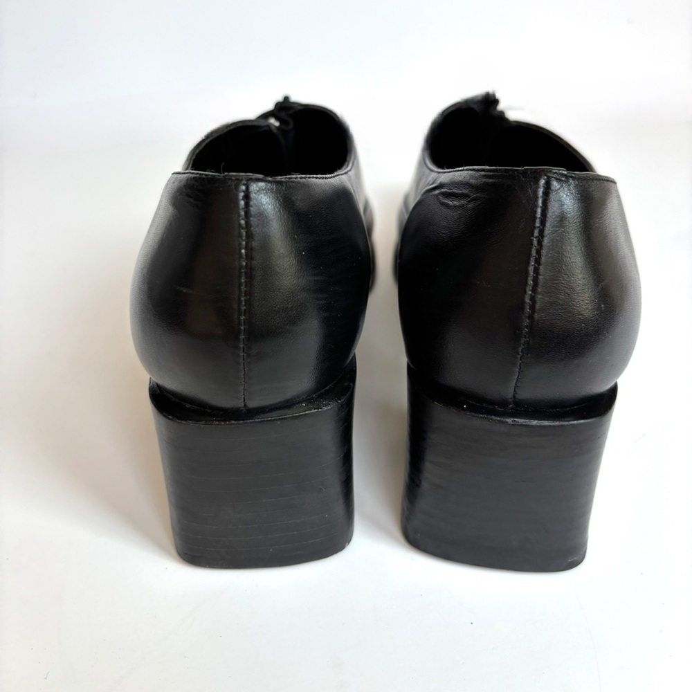 Vintage 90s Brazilian Made Black Leather Chunky Heel Platform Loafer Mary Jane - Picture 6 of 8